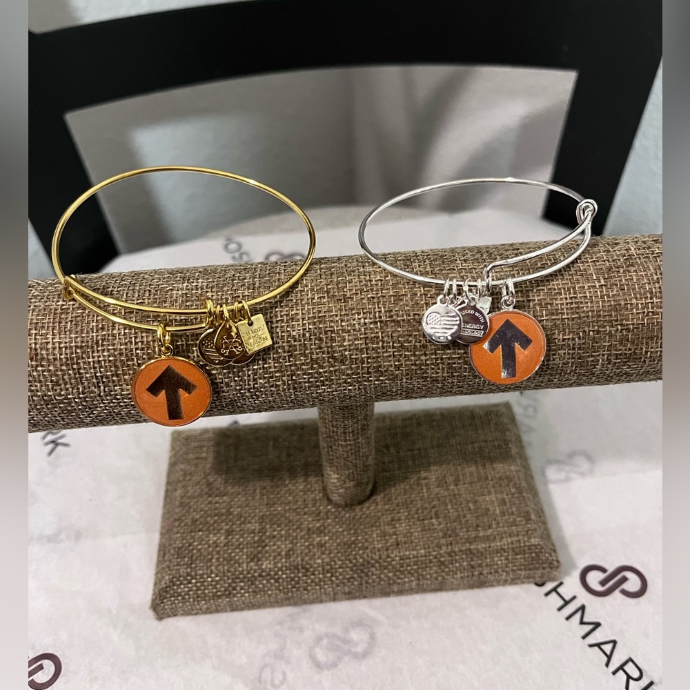 ALEX & ANI PRE-LOVED AUTHENTIC “STAND UP 2 CANCER” GOLD & SILVER FINISH BANGLE